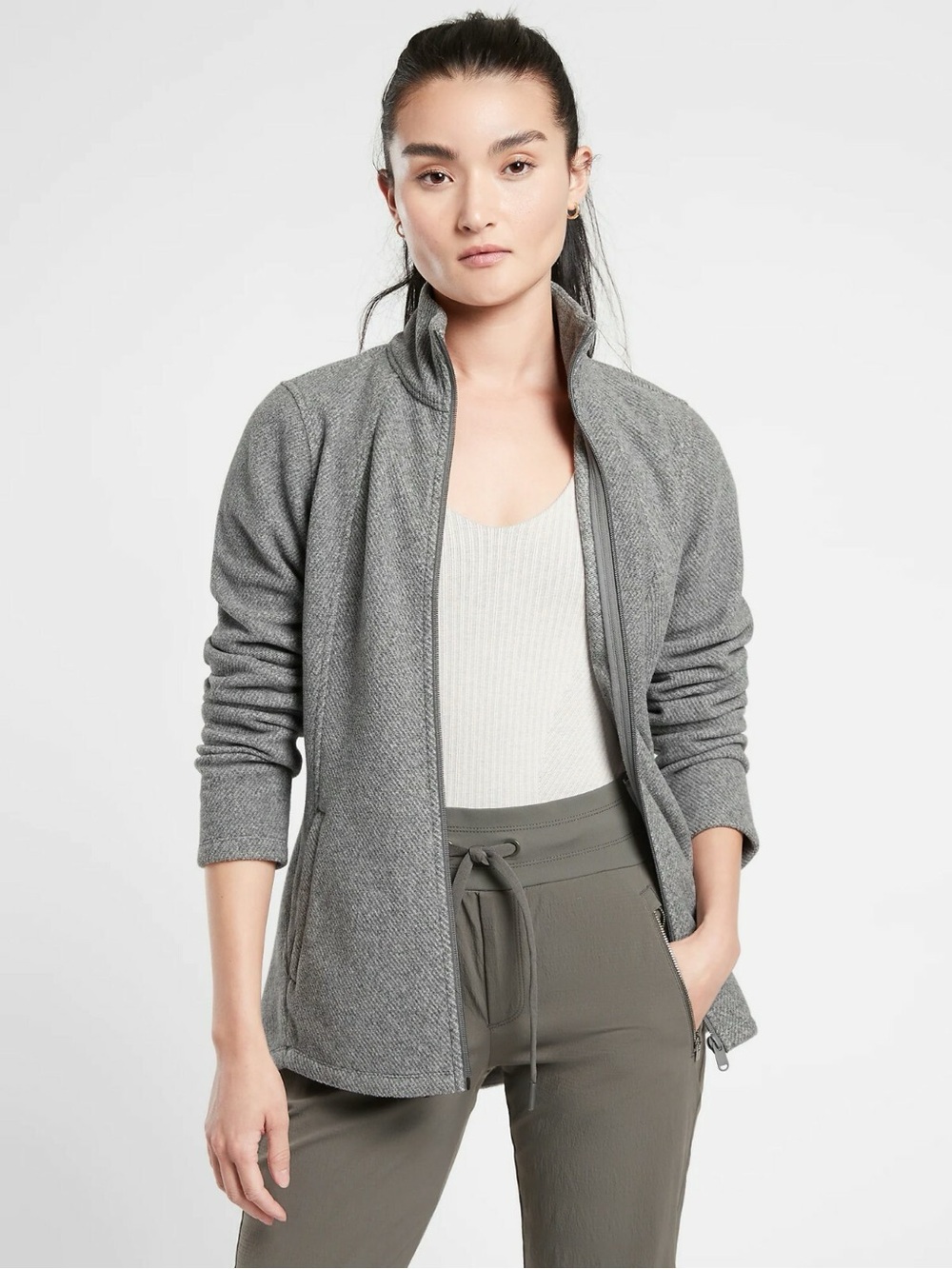 Athleta Heather Gray stroll fleece Full-Zip jacket